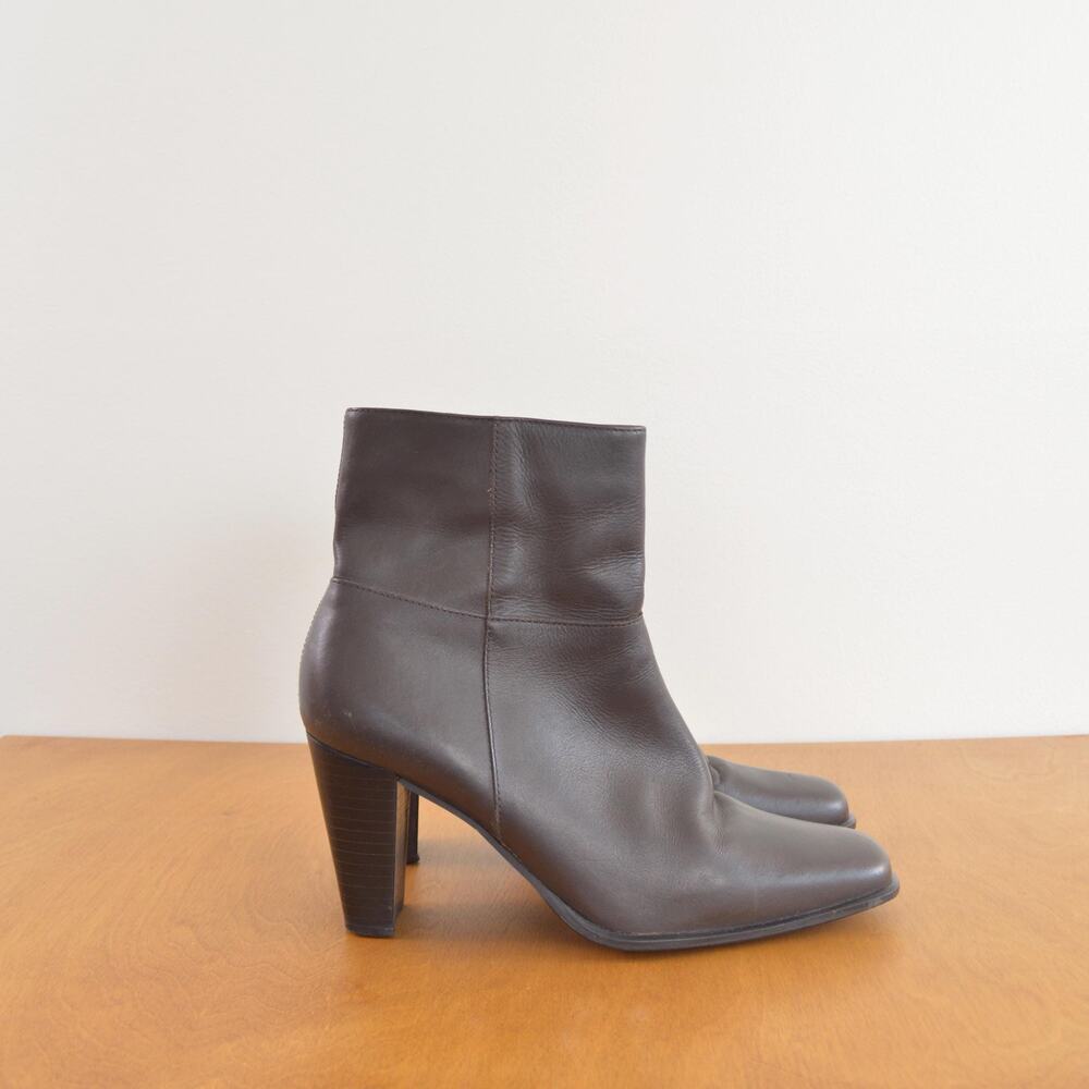 dark brown 90’s square toe high heel leather booties